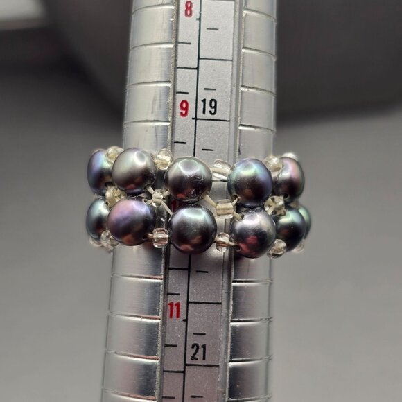 Peacock Pearl Stretch Ring Size 6–10 Glass Beads Spacers VTG Double Layered 12mm - Picture 7 of 9